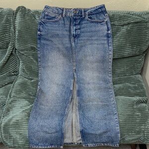 Mango Light Blue Denim Midi Skirt with Front Slit